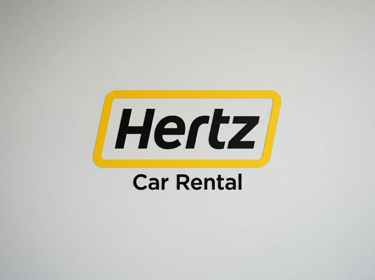 Hertz Car Rental official logo, yellow and black brand mark on neutral background
